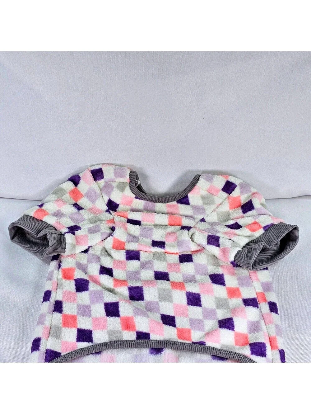 Love Your Pet Fleece Dog Pajamas Checkered Purple Pink White Grey NWT Small